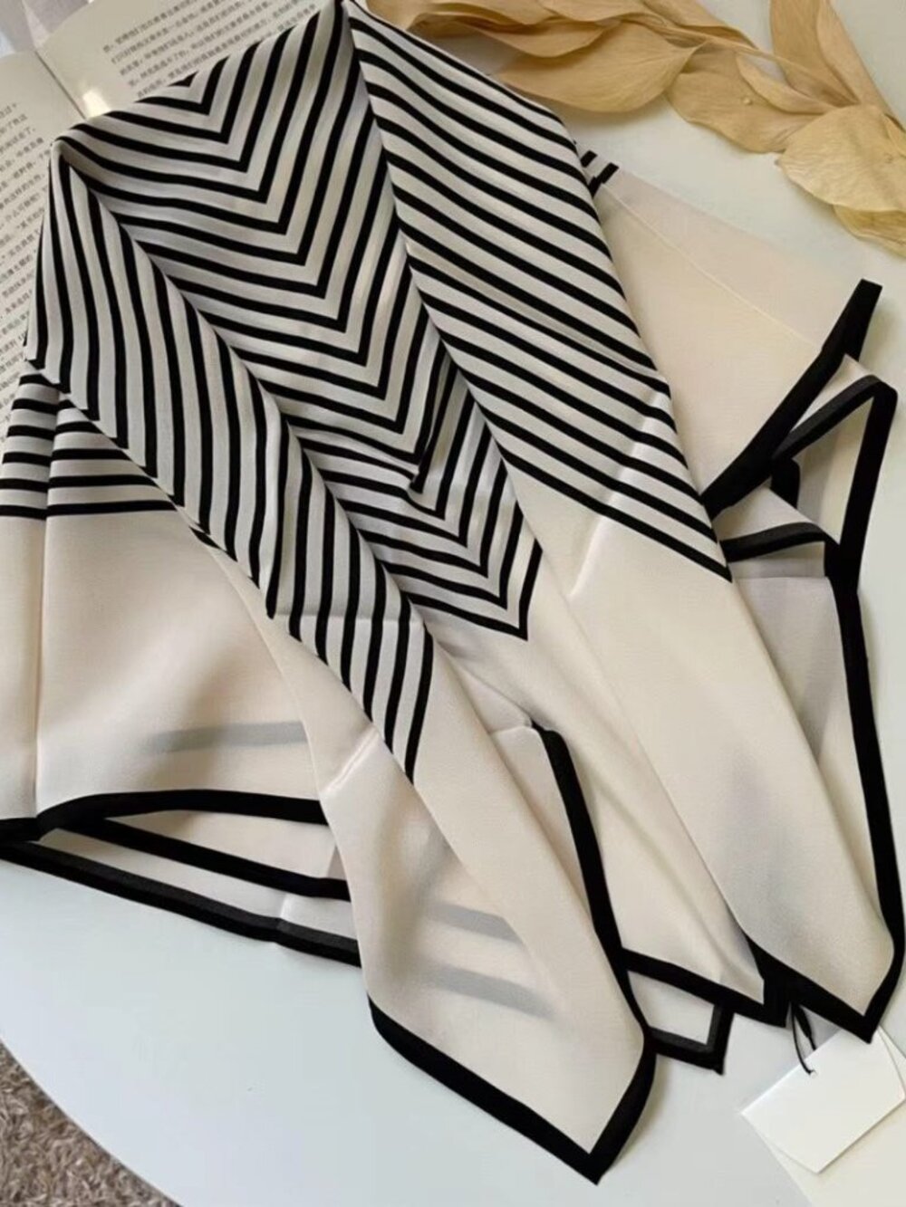 TOTEME Black White Geometric Monogram Silk Square Scarf 80 x 80 cm